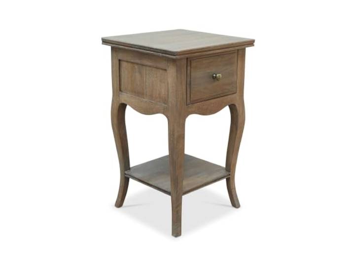 Loberon Nachttisch Bais, antikbraun Schlafzimmermöbel, Französischer Landhausstil, Handgedrechselte Beine, Langlebiges Mangoholz
