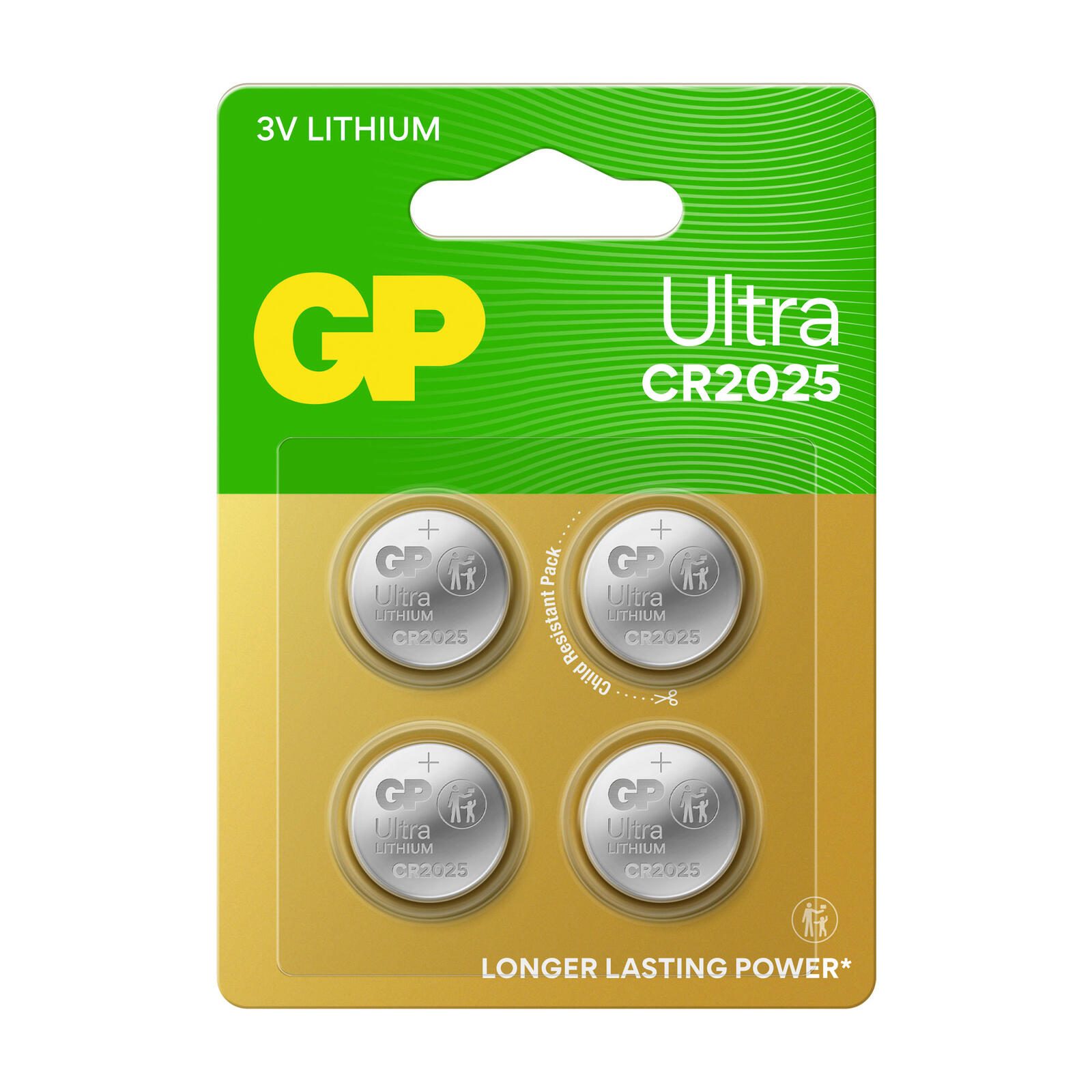 GP Knopfzellen CR2025 Lithium 3,0 V, 4 St. GPCR2025ULT370C4