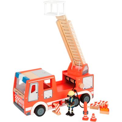 Spielzeug-Feuerwehr SMALL FOOT "Feuerwehrauto für Biegepuppen", bunt, Spielzeugfahrzeuge, KinderB:17cm H:20cm T:42cm, Holz, B:17cm H:20cm T:42cm