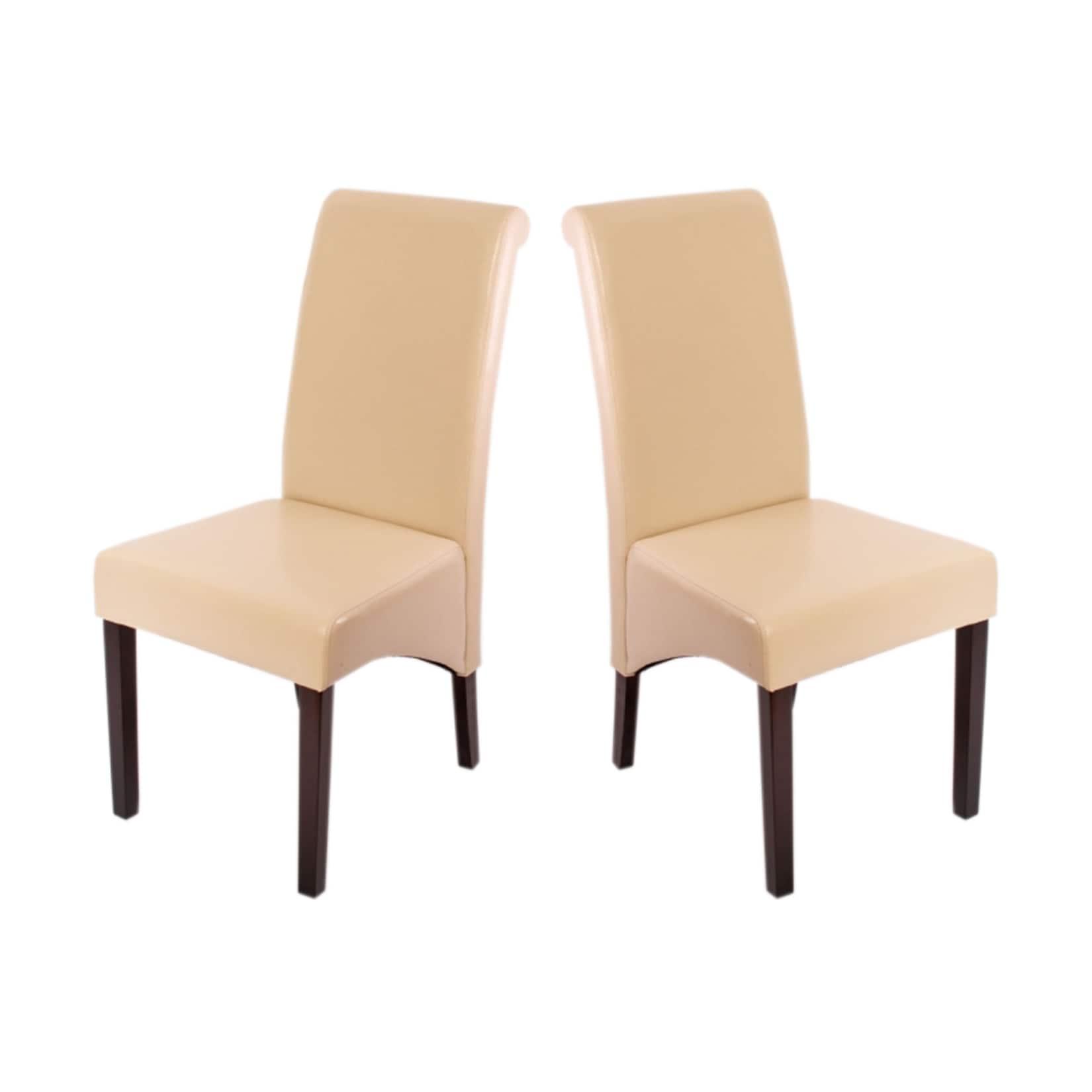 2er-Set Esszimmerstuhl Cesena ~ Leder, creme, dunkle Füße