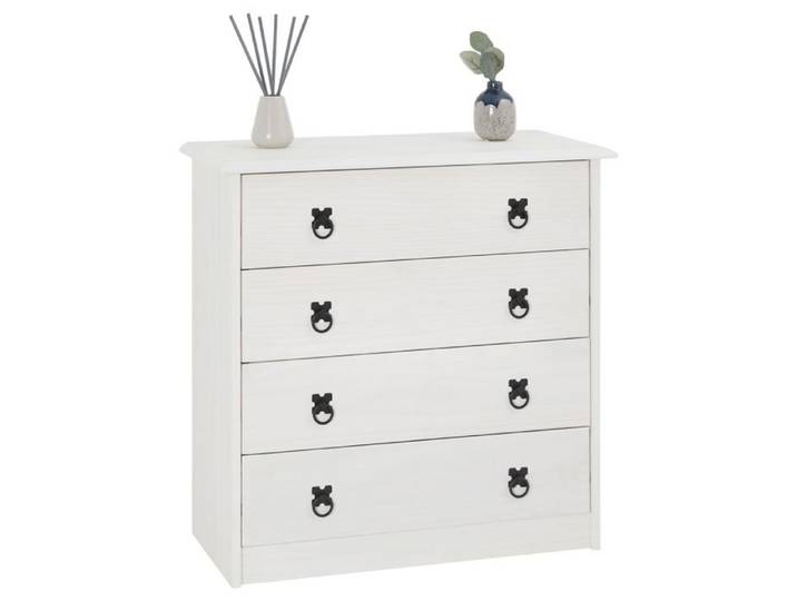 Commode en pin RESIDENCIA 4 grands tiroirs buffet bahut vaisselier en bois style mexicain lasuré blanc