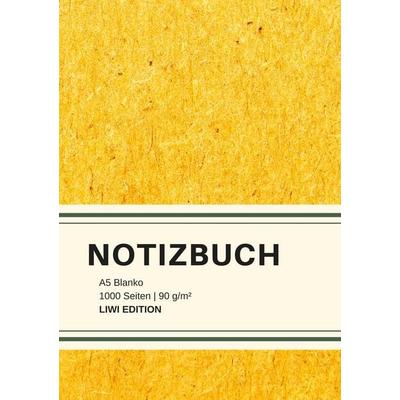 Dickes Notizbuch 1000 Seiten - A5 blanko - Hardcover gelb mit Leseband - weißes Papier 90g/m, Gebundene Ausgabe von Notizbuch A5,Notebook A5, Liwi