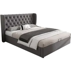 OKWISH Polsterbett 140x190 mit Stauraum Nietendesign,Samtbett mit Kopfteil,Boxspringbett Optik Modernes Grau