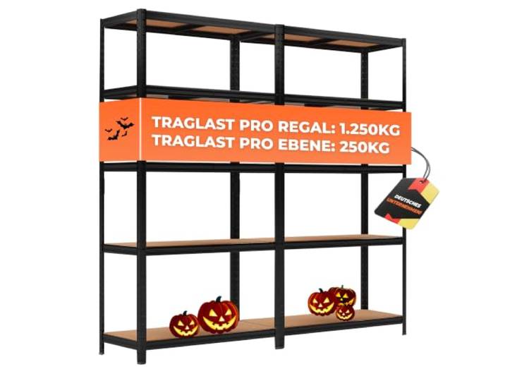 ALL Premium Schwerlastregal 180x90x40cm - 2er Set Schwarz 1250kg Traglast stabiles Kellerregal Metall, Lagerregal & Vorratsregal ideale Regale für kellerraum, Regal Keller & abstellraum Regal