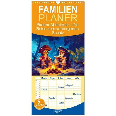Familienplaner 2027 - Piraten-Abenteuer - Die Reise zum verborgenen Schatz mit 5 Spalten (Wandkalender, 21 x 45 cm) CALVENDO