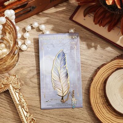 Uplift Treasures Vintage Feather Metal Bookmark With Chain Pendant stars