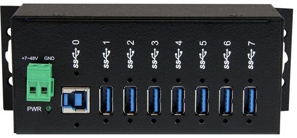 StarTech ST7300USBME 7-Port Industrial USB 3.0 Hub - Metal Housing, 15kV ESD & 350W Surge Protection, DIN Rail / Wall / Desk Mountable - Black