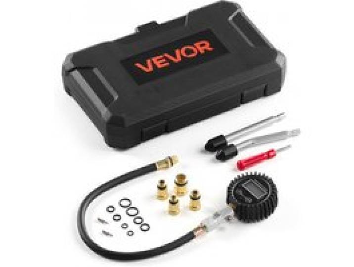 VEVOR Testeur de Compression pour Moteurs, Kit Compressiomètre Plage 0,7-13,8 bars, pour Auto Moto Atelier, Kit de Test de Compression de Cylindre avec Coffret, 4 Adaptateurs et Tubes Métalliques