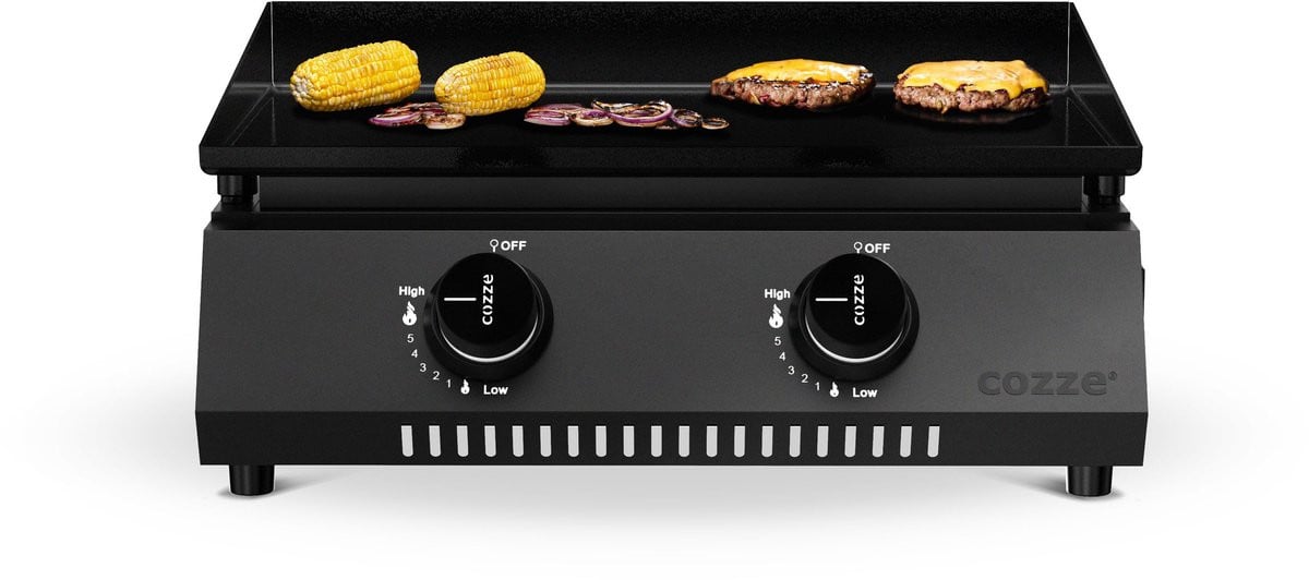 Cozze G-400 Gas Plancha BBQ met 2 gasbranders en tabletop design voor tuin, balkon of terras
