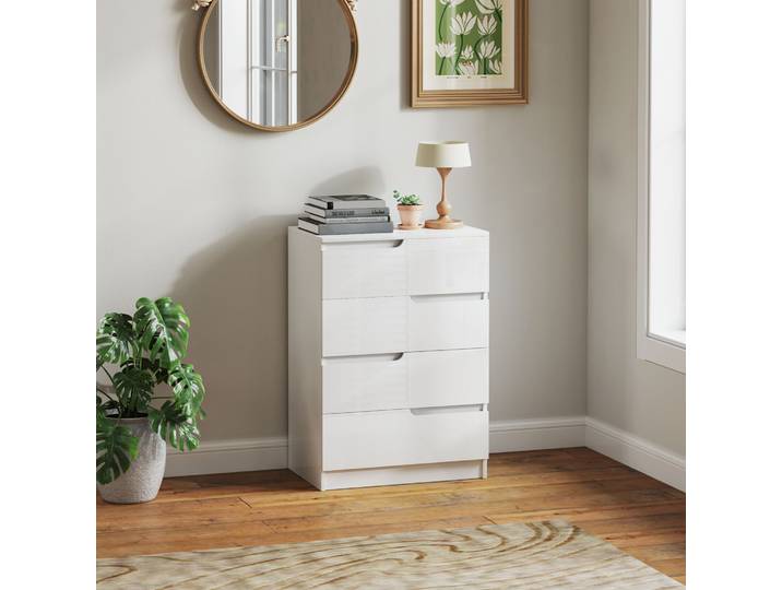 HOMCOM Commode Moderne 4 Tiroirs Anti-Basculement Blanc