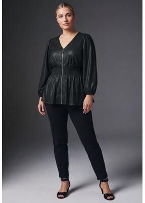 Plus Size Women's Liquid Knit Zip Front Top by Avenue in Black (Size 20)