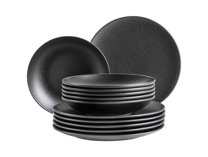 Mäser Tafelservice Essential, Schwarz, Keramik, 12-teilig, lebensmittelecht, Essen & Trinken, Geschirr, Geschirr-Sets, Tafelservice