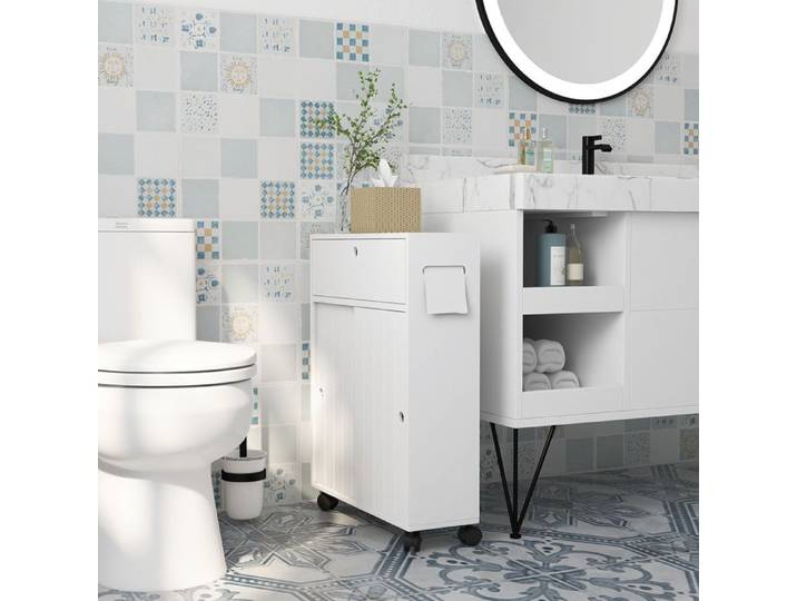 Zitty Meuble de Salle de Bain Étroit sur Roulettes avec Portes Coulissantes 52x17x67cm MDF Blanc