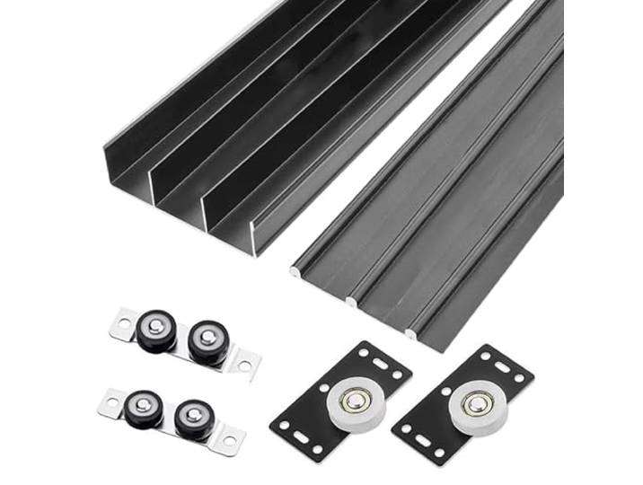 Beschlagsatz for Schiebetüren aus Aluminiumlegierung Mehrfarbige Verwendung in mehreren Größen: Kleiderschrank, Glastüren, Schränke(Black,200cm)