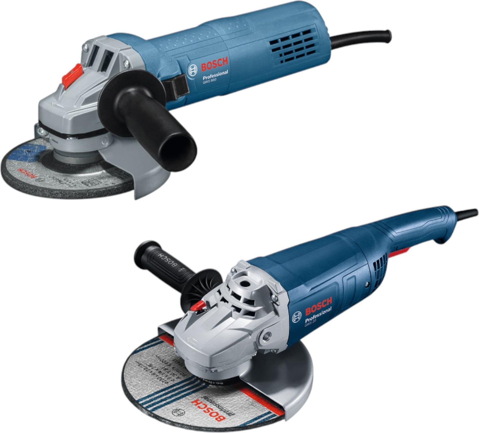 Bosch Set van haakslijpmachines GWS 20-230 J Professional en GWS 880 Professional, blauw, 2.000 Watt en 880 Watt