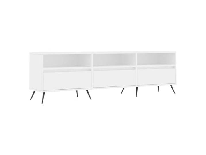 Roanoer TV Lowboard Weiß 150x30x44,5 cm TV-Schrank Holzwerkstoff Modernes TV-Board fürs Wohnzimmer & Schlafzimmer mit 6 Fächern, stabilen Eisenbeinen und pflegeleichter Oberfläche.