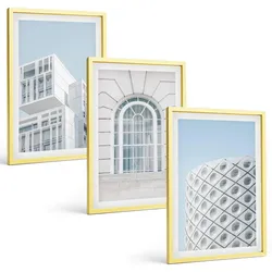 BILDER SET 3er Set - 40x60 cm Goldrahmen - Moderne Architekturgeometrie