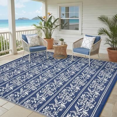 Garvee Floral Stripes Outdoor Patio Balcony Rug