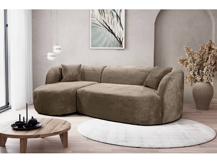 Ecksofa mit Longchair Braun Chenille Eudora 264 x 75 x 143cm Ecke davorstehend links Modern