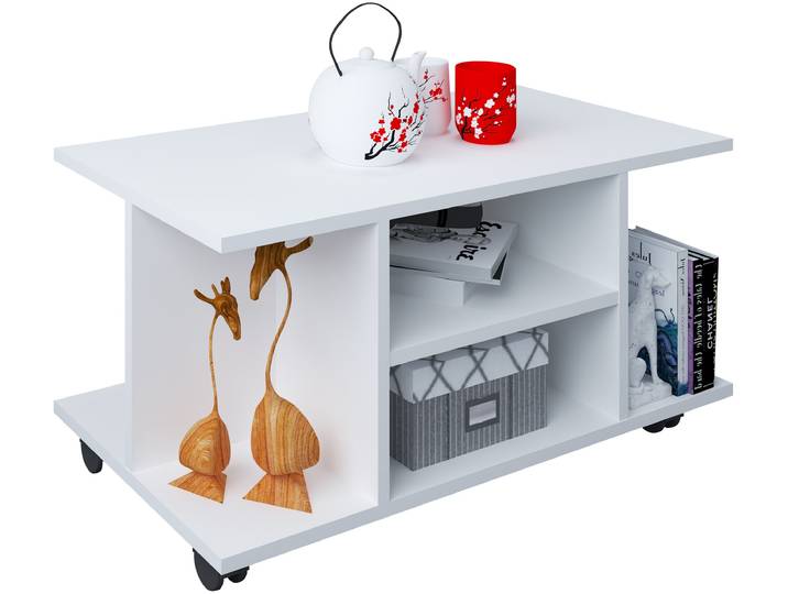 Couchtisch VCM Holz Sofatisch Couchtisch Rollen Findula , weiß, B:80cm T:40cm, Tische, Couchtisch