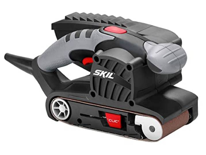 Skil 1215AA Ponceuse à Bande (650W\, 76 x 457 mm\, Centrage automatique de la Bande\, Sac à Poussière\, Bande abrasive)