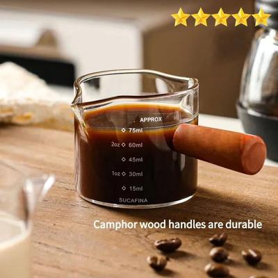 Inspired Finds Premium 75ml Glass Espresso Measuring Cup Double Single Spout Milk Jug With Handle <200ml no Scale 75ml