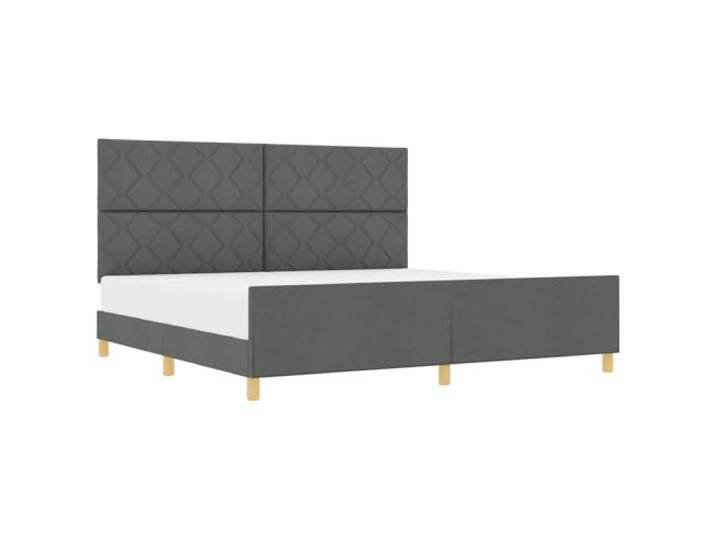 KTHLBRH Plattformbett dunkelgrau 200 x 200 cm Stoff Minimalistisches Design, elegante Linien, Kopfteil und Fußteil im Lieferumfang enthalten, einfache Montage