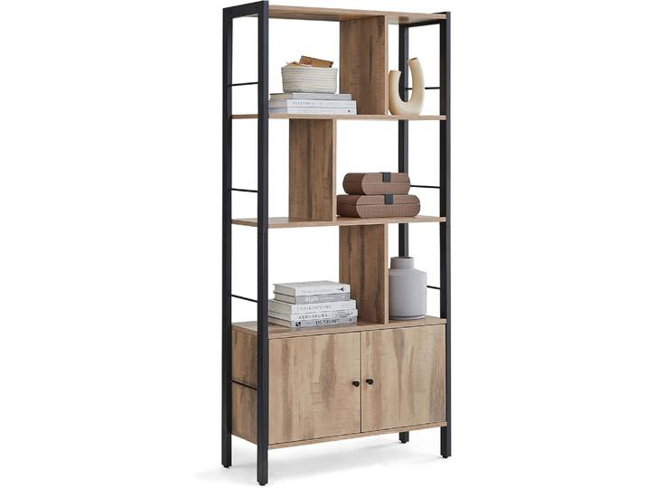 Bücherregal mit Türen Industrie-Design Stahlgestell Kamelbraun