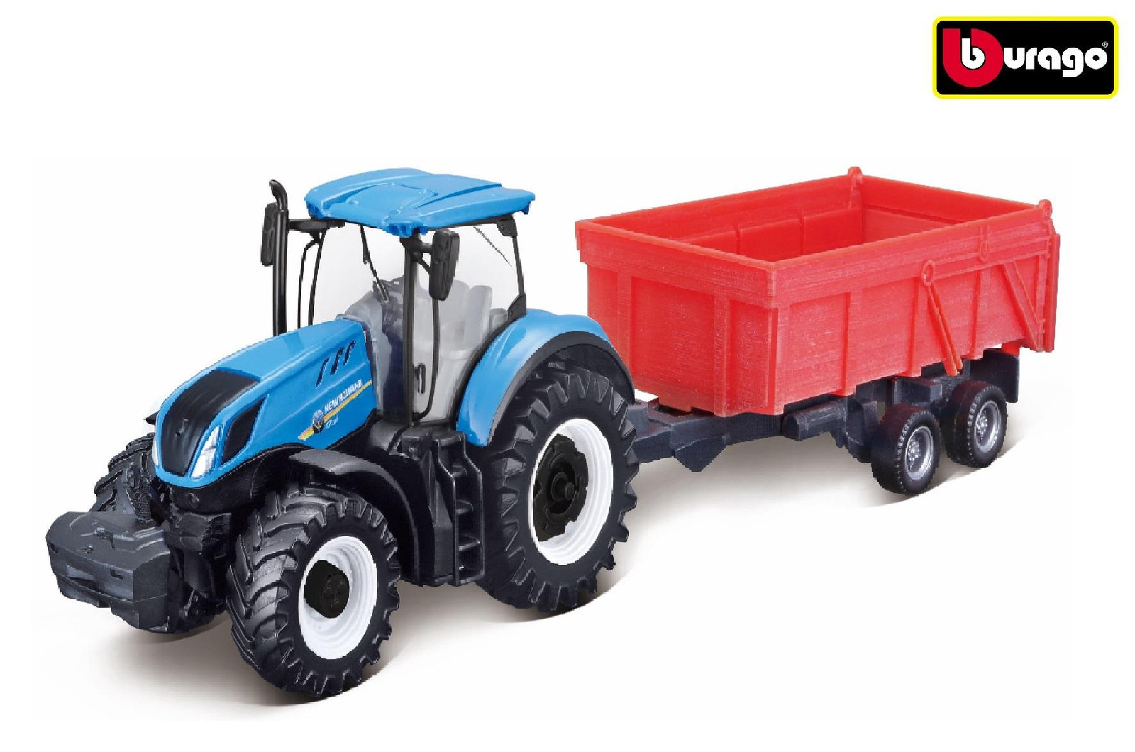 Bburago New Holland T7.315 tractor speelgoed met kipper en wrijvingsaandrijving