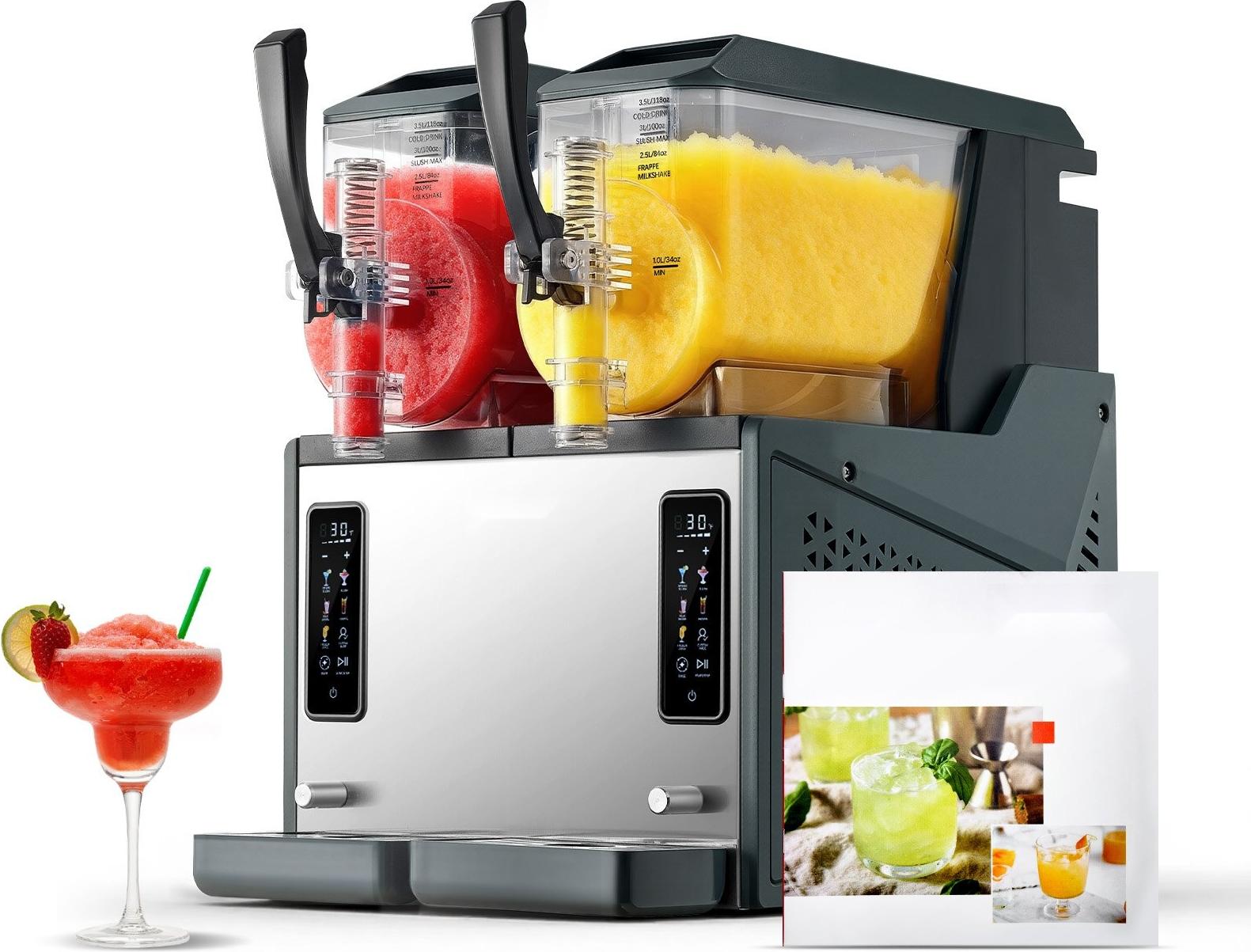 Slushmaschine & Margarita-Maschine - Doppelbehälter 2 x 4 L - 455 W - Selbstreinigung - Kein Eis erforderlich - Für gefrorene Margaritas, Frappés, Milchshakes