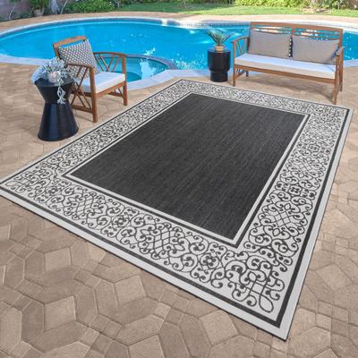 Gertmenian Paseo Tedo Black Transitional Scroll Boarder Indoor/ Outdoor Area Rug