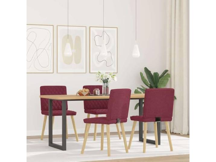 POUFGDR 4 Esszimmerstühle, Bordeauxrot, aus Stoff Gepolsterte Sitzfläche und Rückenlehne, dicker Schaumstoff, Metall- und Holzrahmen, Wohnzimmer, Gästezimmer