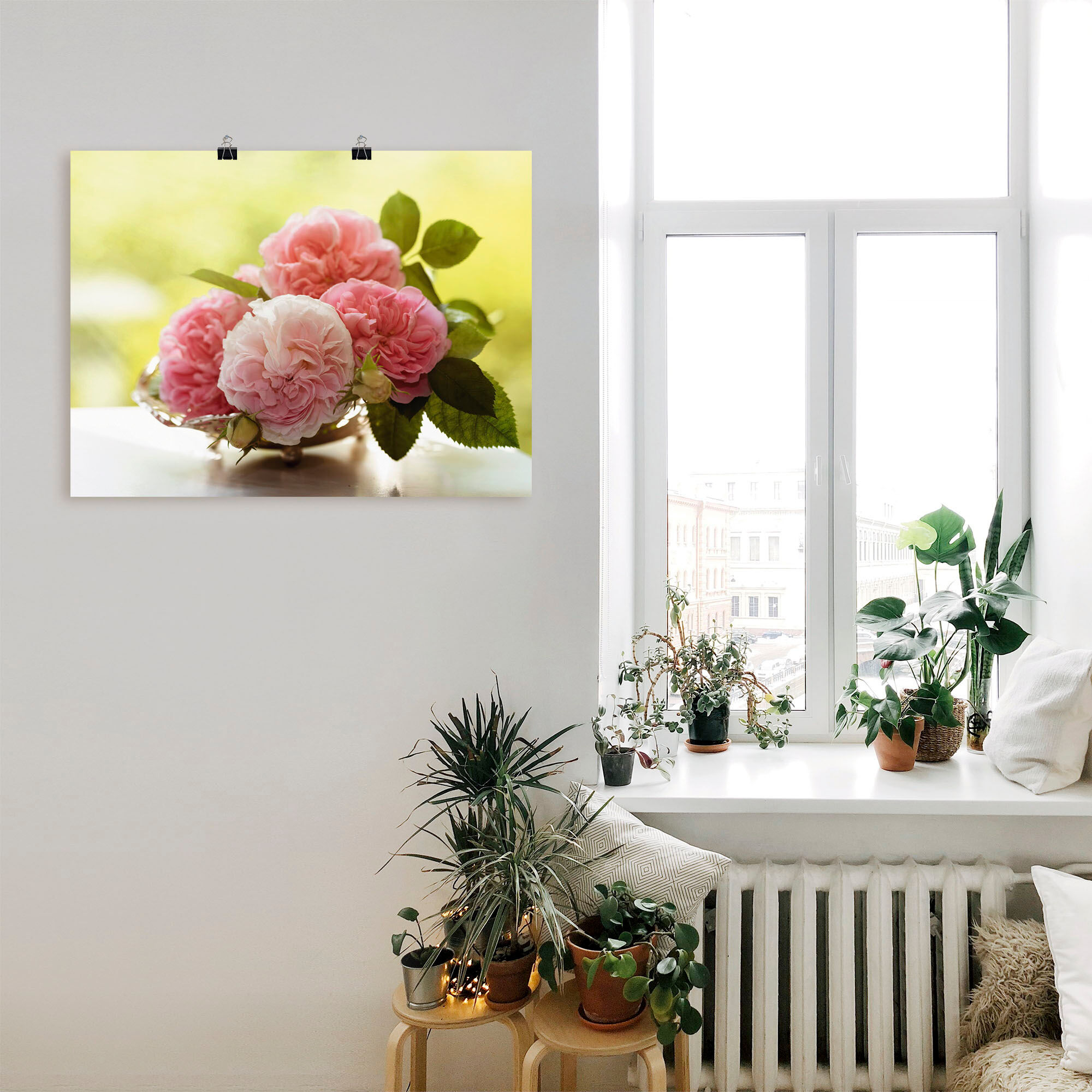 Poster ARTLAND "Rosen in Silberschale Stillleben", grün (farbe bild(er): grün), B:40cm H:30cm, Bilder, Poster, ohne Rahmen