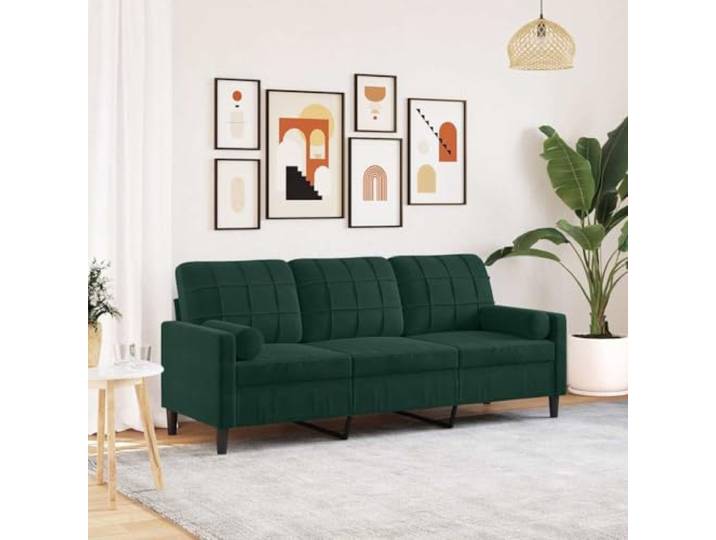 HEFZGDB 3-Sitzer-Sofa Dunkelgrün 180 cm Samt mit Zierkissen – Weiches Velours Polster für Wohnzimmer Komfort, Abnehmbare Bezüge und Robustes Metallgestell, Bequeme Sitzfläche