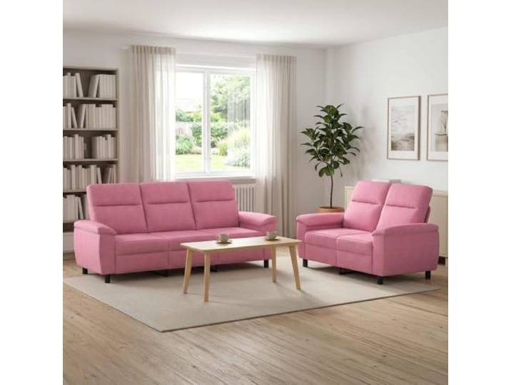 Sofa-Set 2 pcs Rosa Stoff Metallrahmen,Kissenrücken,konische Kunststoffbeine,100% Polyester,drinnen