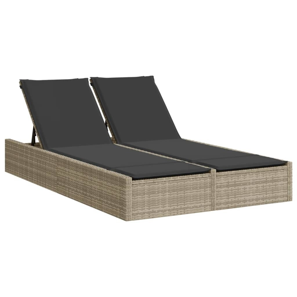 vidaXL Dubbele ligbed met kussen, lichtgrijs, polyrotan