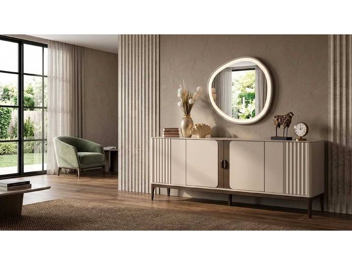 Xlmoebel Esszimmer-Set Esszimmer Set Beige Modern Luxus Sideboard Kommode Spiegel, (2-St., 2-tlg)