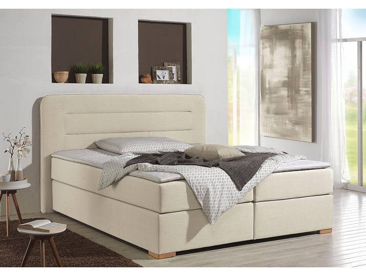 Boxspringbett, Strukturstoff, Beige, 180×208 cm, Topper, Klassisch, Home affaire
