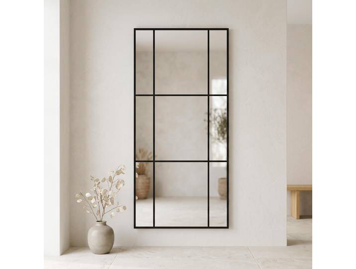 Grand miroir mural industriel style verrière avec cadre en métal noir 80 x 180 cm