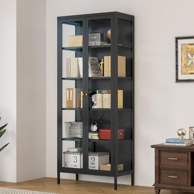 Lucky Monet 4/5-Tier Tempered Glass Curio Display Cabinet with Doors & Adjustable Storage Shelves