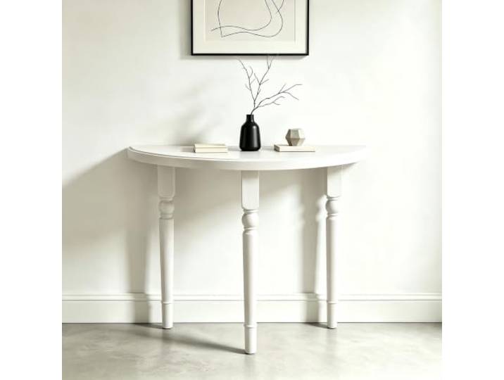 Schwarzer Konsolentisch aus Massivholz, halbmondförmiger Eingangstisch Massivholz-Struktur, Platzsparendes Halbmond-Design, Stabile Dreiecksbeine, Flurmöbel(White,39.4 (100cm))