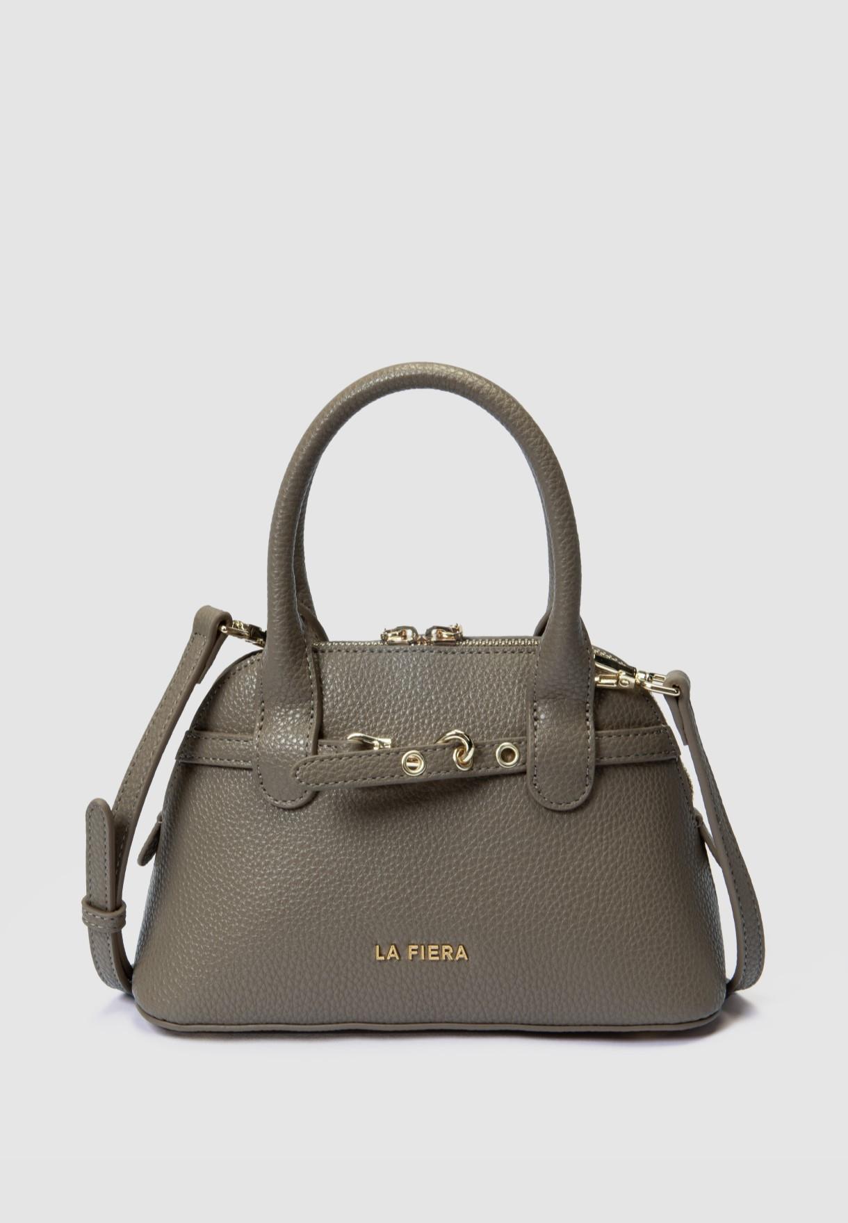 LA FIERA Mini-Henkeltasche mit genarbter Oberfläche in Taupe-Grau