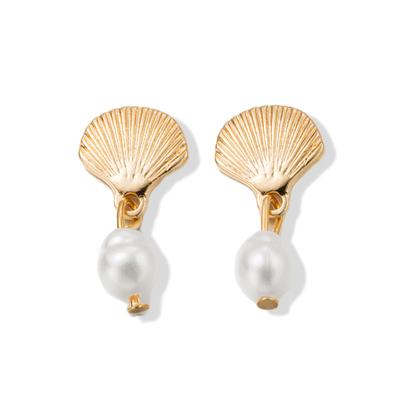Paar Ohrstecker "Schmuck Geschenk Edelstahl Ohrringe Muschel-Optik mit Zierperlen", gold (gelbgoldfarben, weiß), ANISTON JEWELRY & WATCHES, Ohrringe, Damen, Edelstahl Perlen, Edelstahl, Perlen, Made in Germany - mit Perle (imitiert)