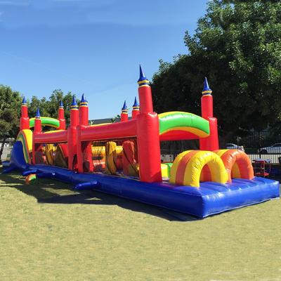 JumpOrange 60 ft. Titan 3-in-1 Commercial Grade Rainbow Inflatable Obstacle Course Climbing Wall & Slide, Outdoor Party Game