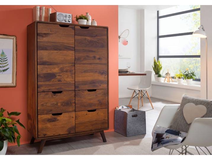 Highboard Sheesham 90x40x145 walnuss gewachst MALMÖ 2 #110