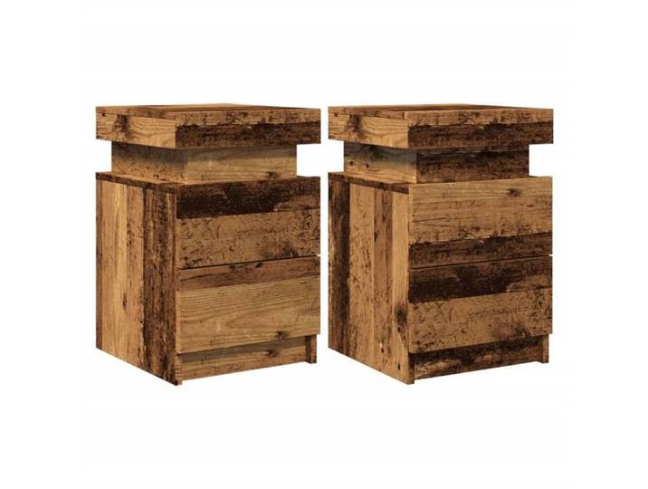 Tables moderne - Brun - Tables de nuit - avec LED - (2 pcs) - vieux bois bois d'ingénierie 35x39x55 cm T548