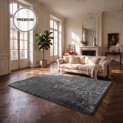Fellteppich OTTO HOME "Balu, in Standard- und Premium-Qualität, 20 mm oder 38 mm Höhe", weiß (anthrazit), B:180cm L:180cm, Polyester, Teppiche, Fellteppich, Kaninchenfell-Haptik, kuschelig, weich, Kunstfellteppich, Wohnzimmer