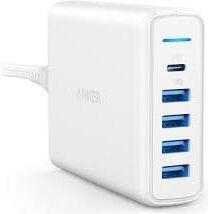 Anker PowerPort 60 W 6-Port Family-Sized Desktop USB Charger with PowerIQ Technology for Smartphones - White, New