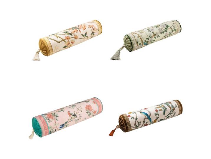 Coussin Rond en Velours Rétro Chinois, Colonne, Flora, Oiseau, Oreiller Lombaire, Colonne Vertébrale, Art Décorations pour la Maison