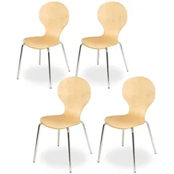 BRB 4-teiliges Holzschalen-Stapelstühle-Set, Bucheschichtholz, Gestell verchromt